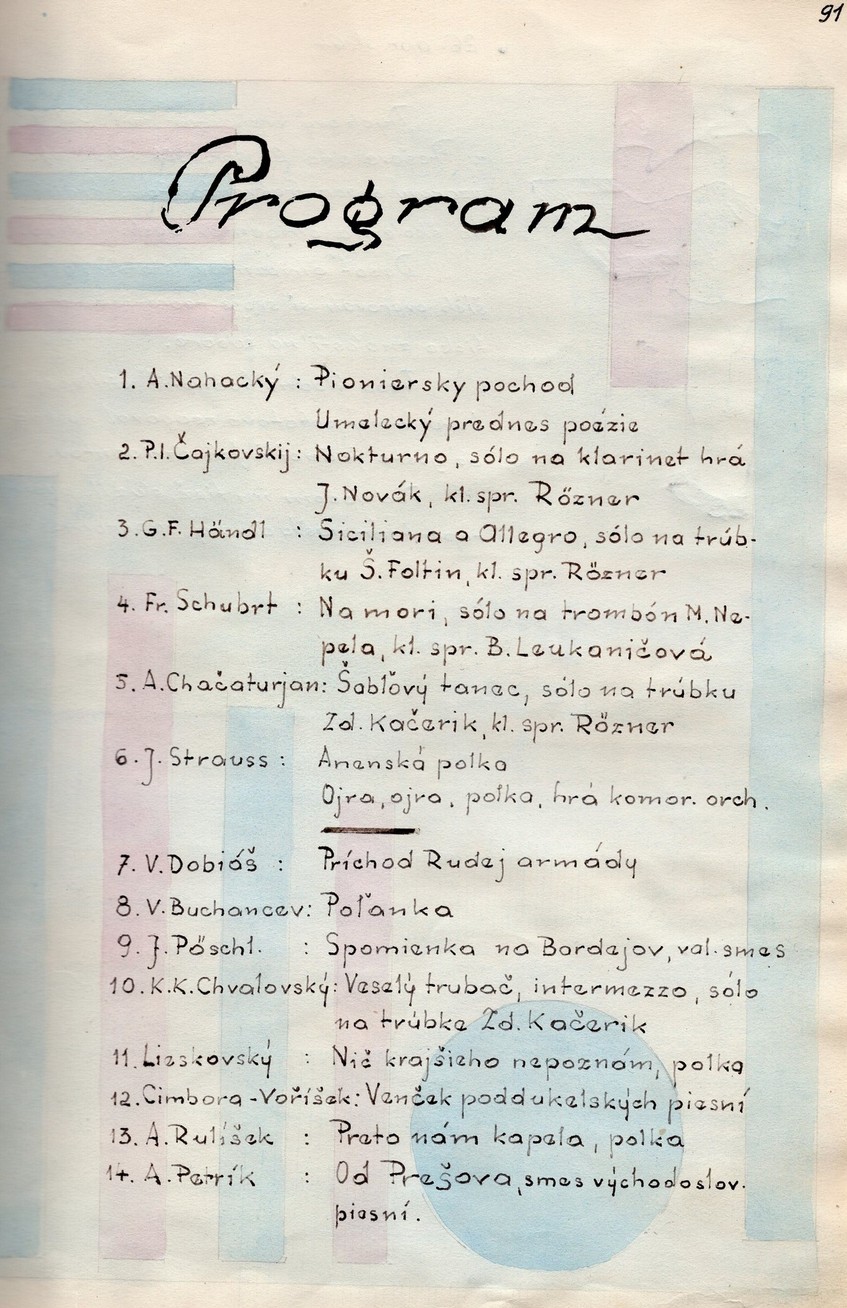 Program 2. verejného koncertu MDO ODPaM Prešov (PKO 25. apríl 1964)